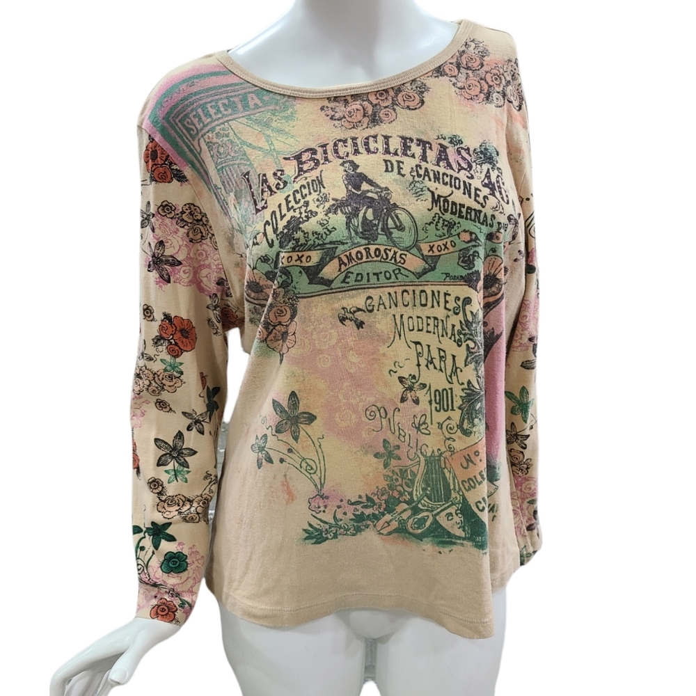 Susan Lawrence Spanish Inspired Floral Top Size XL Long Sleeve